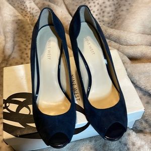 Navy Suede Heels Nine West Size 9.5